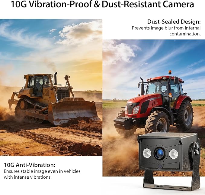 ZEROXCLUB 7" 1080P Wired Rear View Backup Camera System, Dual Split Screen IP69K Waterproof Reverse Camera, Vibration-Proof 10G for Tractor, Truck, Trailer, Combine, Heavy Equipment, BH701