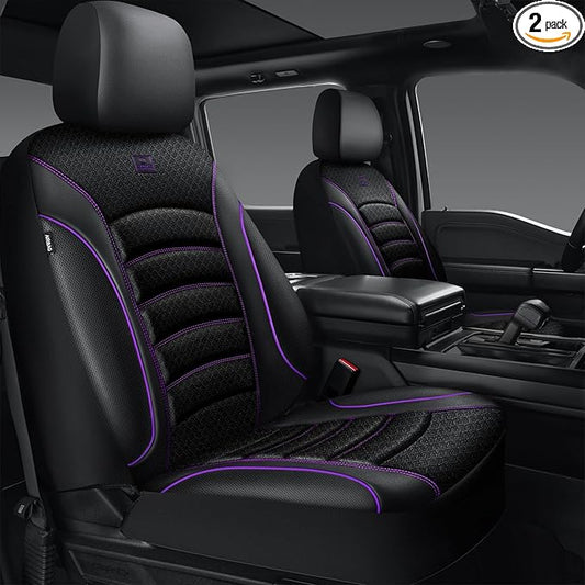 CAR PASS Comfortable 3D Foam Mesh Leather Car Seat Covers Front, Air Cool Mesh Breathable Front Seat Covers for Car, Universal for SUV Truck Sedan Automotive, Airbag Compatible,Black Purple