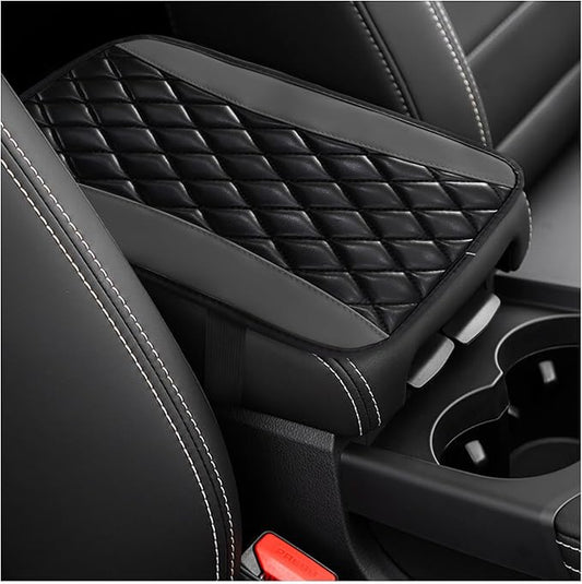 Car Center Console Cushion Pad, Universal Leather Waterproof Armrest Seat Box Cover, Comfortable Auto Armrest Cover Protector, Car Interior Decor Accessories for Most Vehicles (Black & Gray)