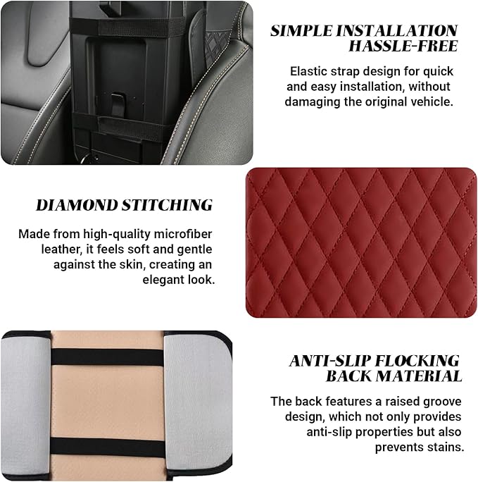 Car Center Console Cover, Upgraded Microfiber Car Armrest Cover Cushion, with 2 Storage Bags Scratch, Resistant Leather Cars Armrest Storage Box Universal Vehicles Accessories (Red)