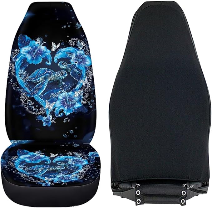 BIGCARJOB Turtle Couple Car Seat Covers Set Universal Car Interior Seat Rugs 2 Pcs Auto Front Seat Protector Set for Men Women Car Accessories Set