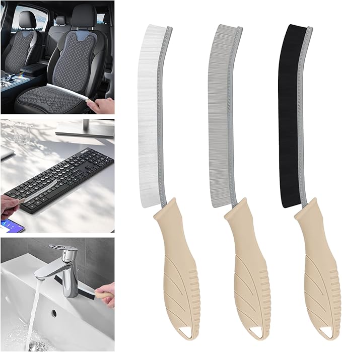 TQRR 3Pcs Cleaning Brush - Includes Soft Bristle, Hard Crevice, Multifunctional Grout Brush, Auto Vent Wheel, Kitchen House Cleaning Tools (Khaki)