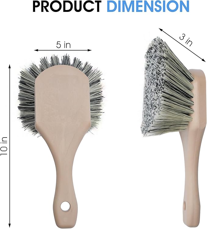 Nanoskin Professional 8.5-Inch Gentle Surface Cleaning Brush with Durable Salt & Pepper Polystyrene Bristles, Compact Short Handle, Resistant to Acids/Detergents, Perfect for Car Detailing & Home Use