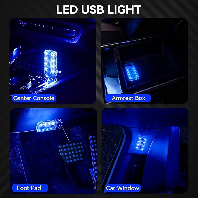 2 PCS Interior Car Lights, Portable Magnetic USB Car Atmosphere Interior Light, 8 High-Brightness LED Beads, Rechargeable Touch-Sensitive Light for Vehicles, Bedrooms, Hallways, Camping(2 Blue)