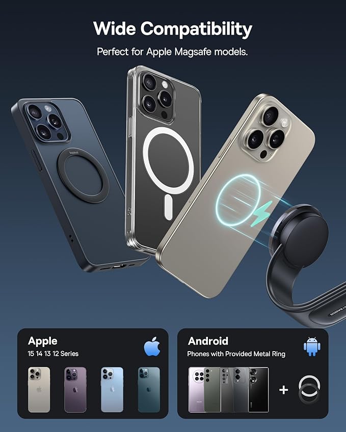 Baseus 15W for MagSafe Car Mount Charger, Magnetic Wireless Fast Charging, Bendable Memory Titanium Alloy Car Charger Phone Holder for All Dashboard, Cell Phone Holder for Car & for iPhone etc