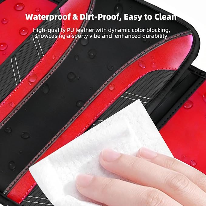 NBTEPEM Red Center Console Cover, Sporty Leather Armrest Cover Cushion with 2 Storage Pockets, Universal Auto Middle Console Protector, Car Interior Accessories for Most SUV, Truck, Sedan Vehicles