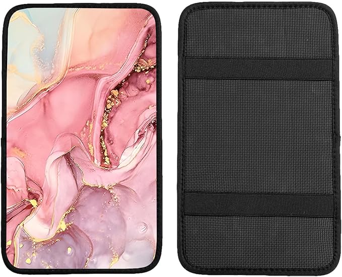 Car Armrest Box Pad,Pink Marble Car Armrest Pad Car Armrest Cover Protector for Most Vehicle, SUV, Truck, Car
