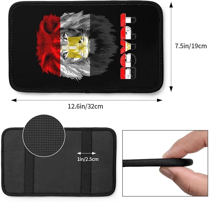 Vintage Egypt Egyptian Flag Lion Head Auto Center Console Armrest Cover Car Handrail Box Cushion Pad Mat Universal Fit Most Vehicle Sedan Truck SUV Soft Comfort Decor Accessories