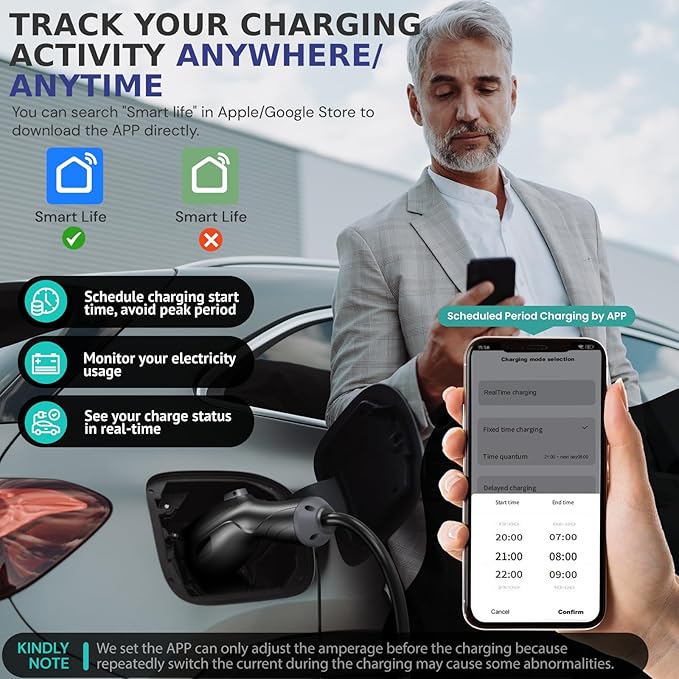 AIMILER Level 2 Tesla Charger(WiFi APP), 32A, 25ft Cable ETL Certified, 220V-240V NEMA 14-50P Plug EVSE w/Nacs Connector, Portable/Home Electric Car(EV) Charger for Tesla Model X/Y/3/S or Nacs EVs
