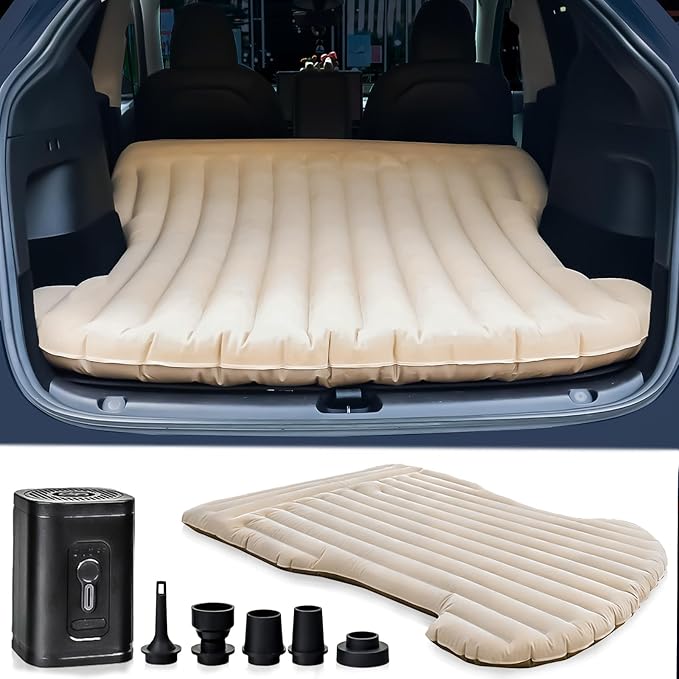 ZKOO Car Air Mattress 4 Inch, SUV Truck Camping Air Mattresses, Quick Inflation Chamber Portable Driving Trip Air Bed Soft Flocked Top for Camping, Colchon Inflable, with Storage Bag (Khaki)