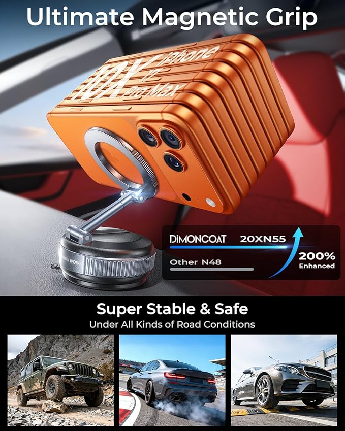 DIMONCOAT 2026 Upgraded Vacuum Magnetic Phone Holders for Your Car【119+LBS Strongest Suction】 for Magsafe Car Mount, 360° Adjustable Car Phone Holder Mount for iPhone 17 Pro Max Samsung Galaxy S26