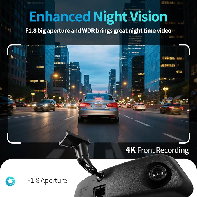 KCV 4K Rear Mirror Dash Cam for Ford F150 F250 F350 (2009-2025 with 16pin Auto dimming), Front 4K + Rear 1080P Camera, Integrated Replacement OEM Look, Plug & Play, Free 64GB Card