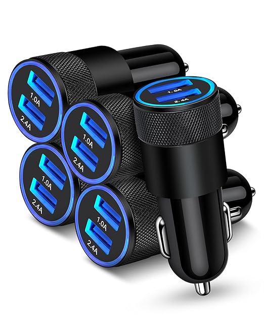 AILKIN [5pcs] Car Charger Adapter, USB Multi Port Cigarette Lighter Fast Charging Power Block Plug for iPhone 17 16 15 14 13 Pro Max, Samsung Galaxy S25 S24 Ultra S8, 3.4A Dual Cargador Carro for Car