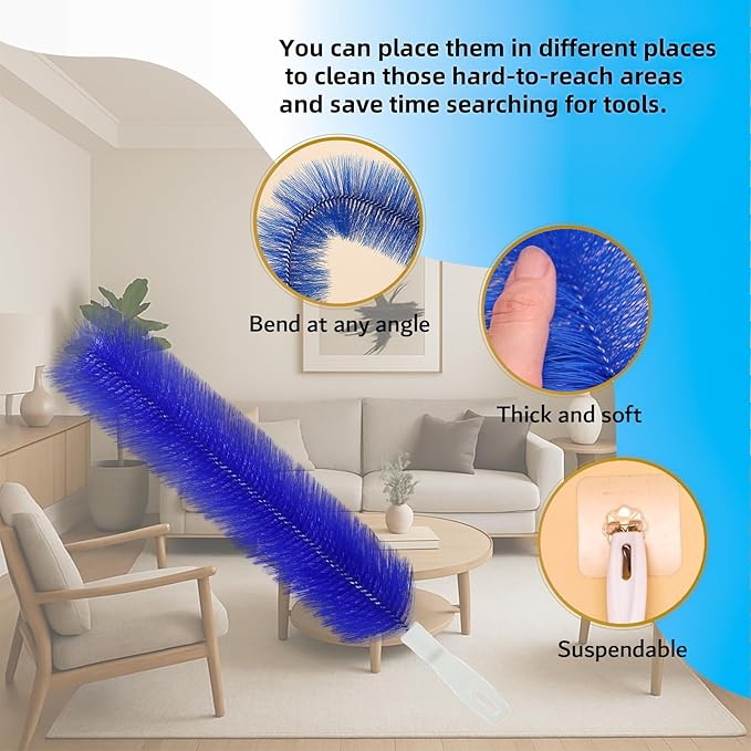 Fan Cleaning Brush, Bendable Fans Duster Fan Cleaner for Your Electric Fans Reusable Dust Cleaner Microfiber Head Dusting Brush for Air Conditioning, Home Car Vents, Curtain, Shutters 2 Pcs Blue