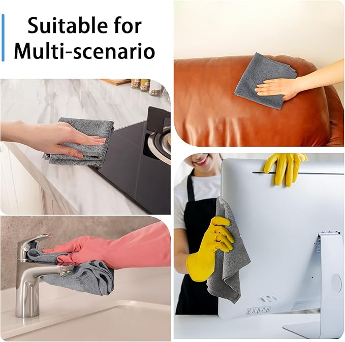 Niurewan 75 Pack Microfiber Cleaning Cloth Roll,Reusable Tear Away Microfiber Towels,Washable Ultra Absorbent Rags Drying Dishcloths for Car,Home,Garage or Shop(Grey)