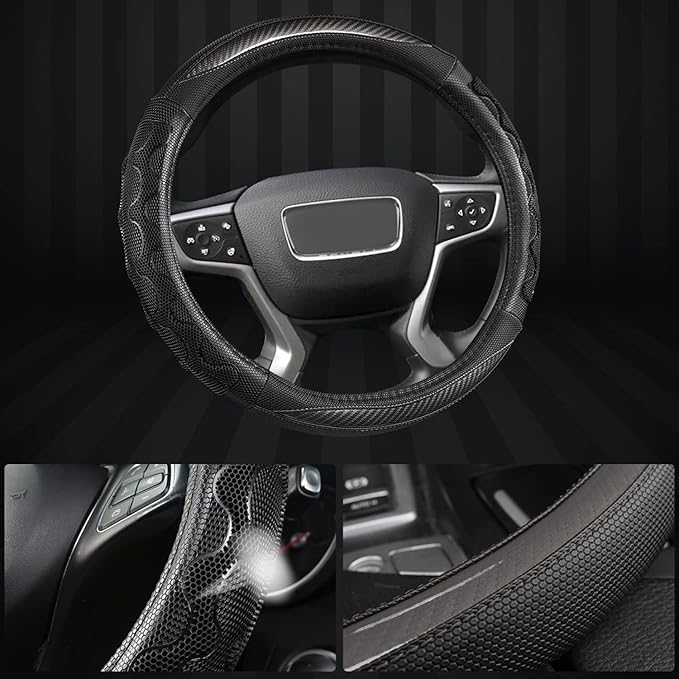 GIANT PANDA Steering Wheel Cover for GMC Sierra Acadia Terrain Yukon(3D Honeycomb-Gray-Standard Size)