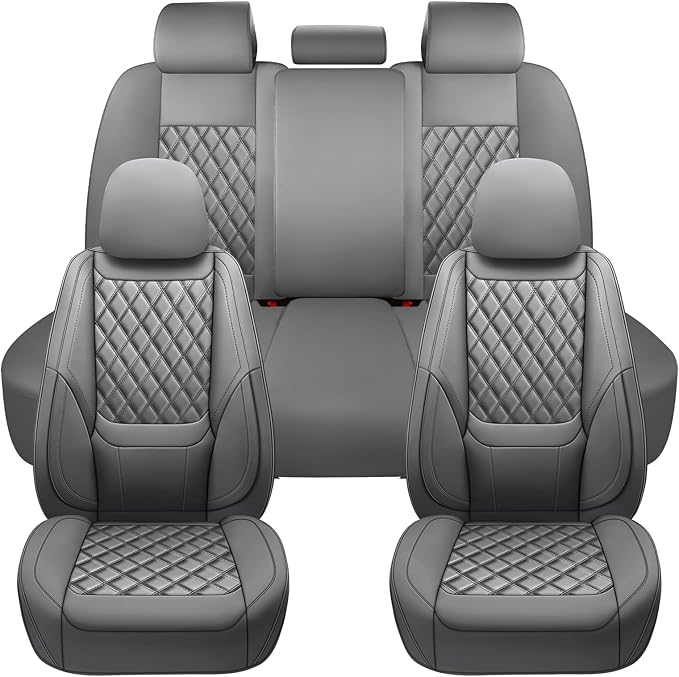 Car Seat Covers Full Set,Universal Fit for Cars,SUVs,Trucks,and Sedans with 5 Seats,Faux Leather Car Seat Cushion Compatible with Airbags,Waterproof Car Seat Protector,Grey