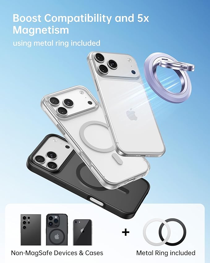 SYNCWIRE for MagSafe Ring Phone Holder, 360° Rotation Magnetic Cell Phone Grip Dual-Sided Magnets Phone Ring Kickstand Compatible with iPhone 17 16 15 14 13 12 Pro Max MagSafe, Android, Samsung etc.