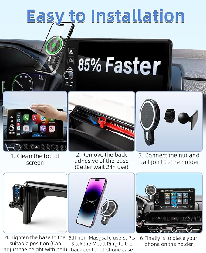 PZK Car Phone Mount for 2023-2025 2026 Honda Accord Hybrid Sport /-L/EX-L/Touring/Prime (Only for 12.3-Inch Screen) Magnetic 15W Fast Wireless Charger Car Phone Holder (Not Fit for LX/EX/SE Series)