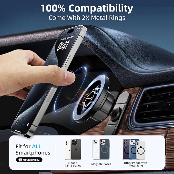 pop-tech for MagSafe Sticky Car Mount Dashboard, [Upgrade Adhesive] Universal Magnetic Phone Holder for Car Dash, Strong Magnets Cell Phone Holder Fit for iPhone 16 Pro Max 15 14 13 12 Series