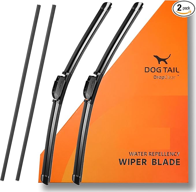 DOG TAIL Water Repellent Silicone Wiper Blades 26" 17" Set with Multiple Adapters and 2 Refills, Automotive Replacement Front Windshield Wiper Blades for My Car with Water Repellency Formula DropClear