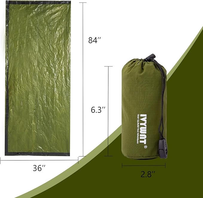 Emergency Sleeping Bag & LED Beanie Hat Set, Waterproof Thermal Mylar Bivy Sack, Portable Survival Gear for Hiking, Camping, Bug-Out Bags & Emergency Kits