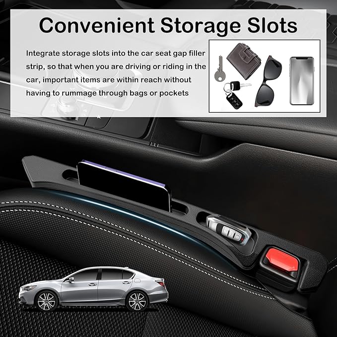 2PCS 2026 Upgraded Car Seat Gap Filler Organizer,Deepened 2-in-1 Car Gap Seat Filler with Storage Slots & Reserved Charging Hole,Universal in Between Cars Seats Catcher