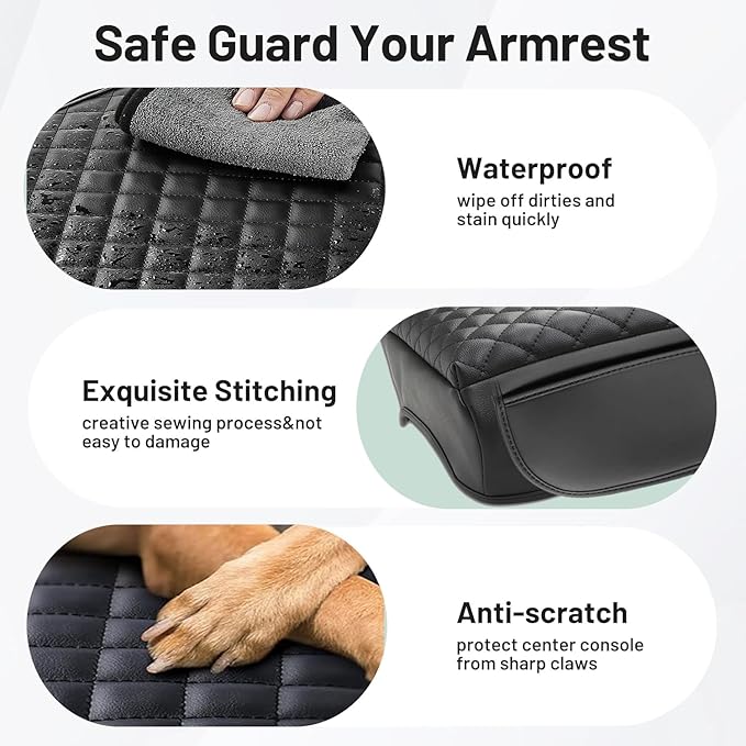 Center Console Cover Fit For Ford F-150 2025-2021 Armrest Cushion Cover 1-In Thickened Fully Coverage Center Console Lid Protector Pad Wtih Side Pocket PU Leather Anti-Scratch (Bucket Seat Only)