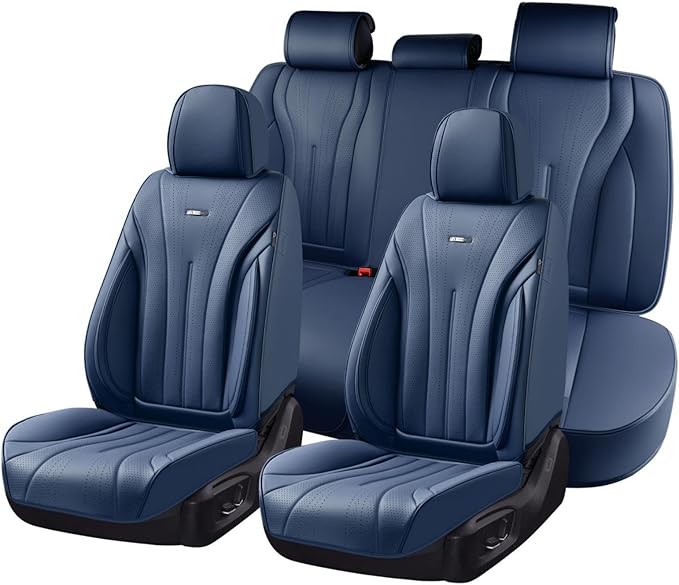 Coverado Leather Seat Covers, 5 Seats Waterproof Seat Covers for Cars, Front and Rear Seat Cover, Luxury Car Seat Protectors, Universal Car Seat Cushions Automotive Accessories Fit for Most Cars, Navy