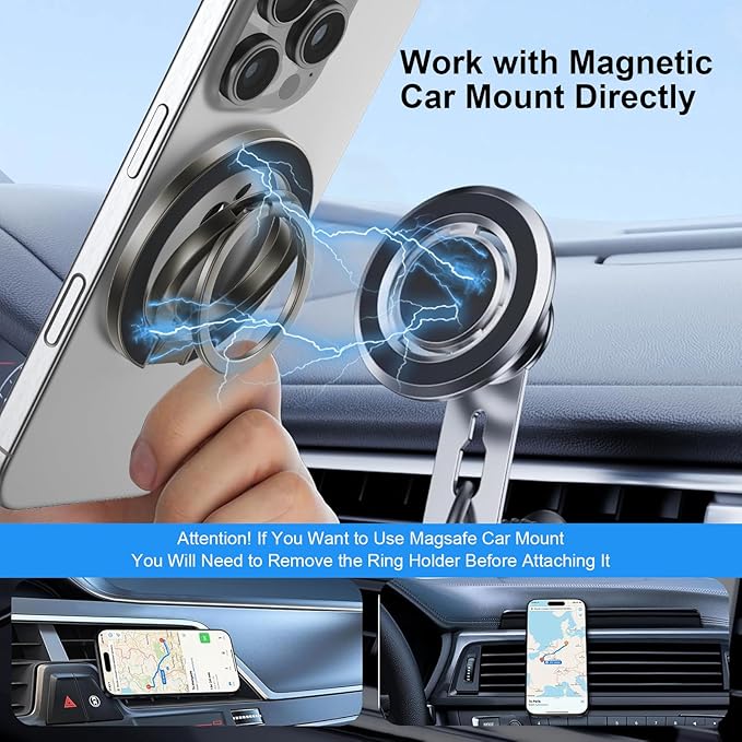 Magnetic Ring Holder for MagSafe Dual-Side Magnet Stand Cell Phone Grip for iPhone 17 Pro Max 16 15 14 13 12 Plus Samsung Galaxy S25 Edge S24 Ultra S23 S22 S21 S20 Magnetic Finger Ring for Car Mount