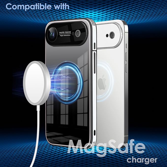 Guppy Compatible with iPhone Air Magnetic Case, with Full Camera Lens Protector [Compatible with MagSafe] Scratch Resistant Gradient Glass Back Cover Phone Case-Black
