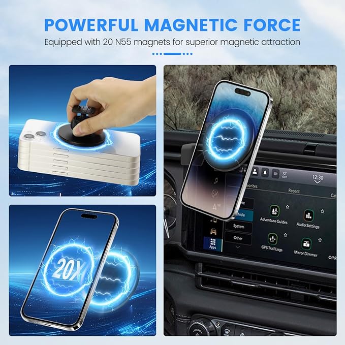 Car Phone Holder Fit for Jeep Wrangler 2024 2025/Gladiator JT 2024 2025 Auto Accessories Fit 12.3-Inch Touch Screen, Phone Mount Compatible with MagSafe Automobile Cradles Hands-Free 360° Rotation