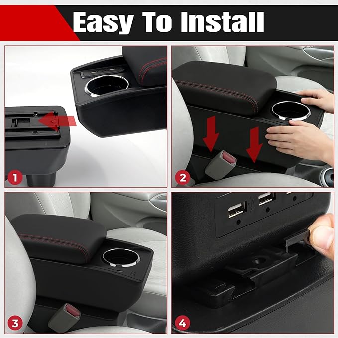Car Armrest Storage Box Compatible with Nissan Almera Versa 2012-2019 Double Layer with 6 Ports and Cup Holder Car Interior Accessories Red Thread