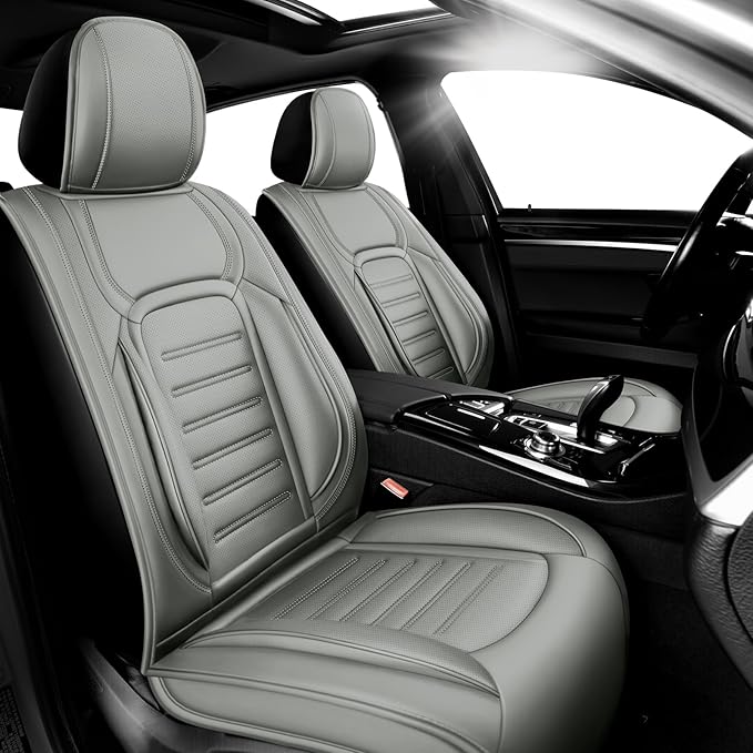 Fit Tucson Premium Leather Car Seat Covers Compatible with Hyundai Tucson 2010-2024 2026, Breathable,Wear Resistant, Airbag Compatible, All-Weather Protection & Full Coverage, 2 Front Seat Gray