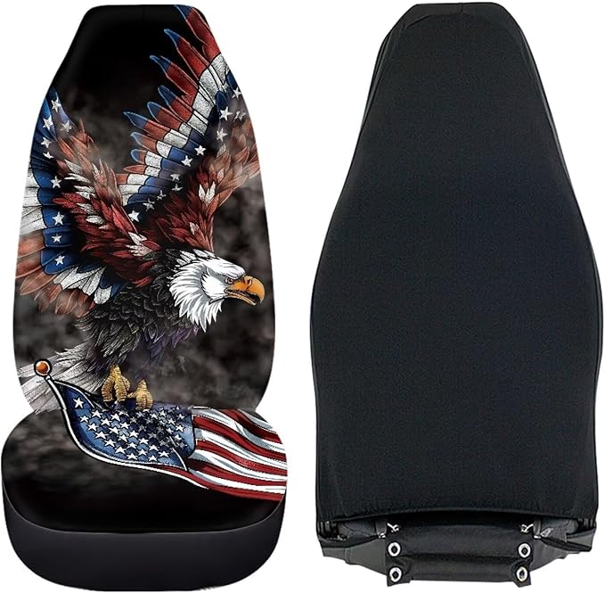 ELEQIN Car Front Seat Covers, Eagle America Flag Universal Seat Protector, Full Cover Fit Most Truck, SUV, Van Interior Decor
