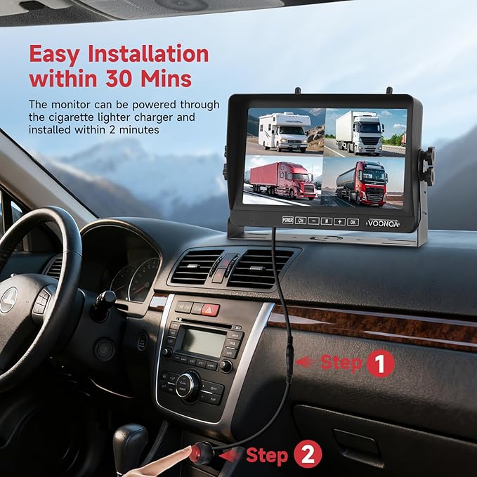 Wireless RV Backup Camera System, 9" 1080P DVR Monitor with 4 IP69 Waterproof Night Vision Side Rear View Back Up Cameras for Trailer Truck Camper Compatible with Furrion Mount