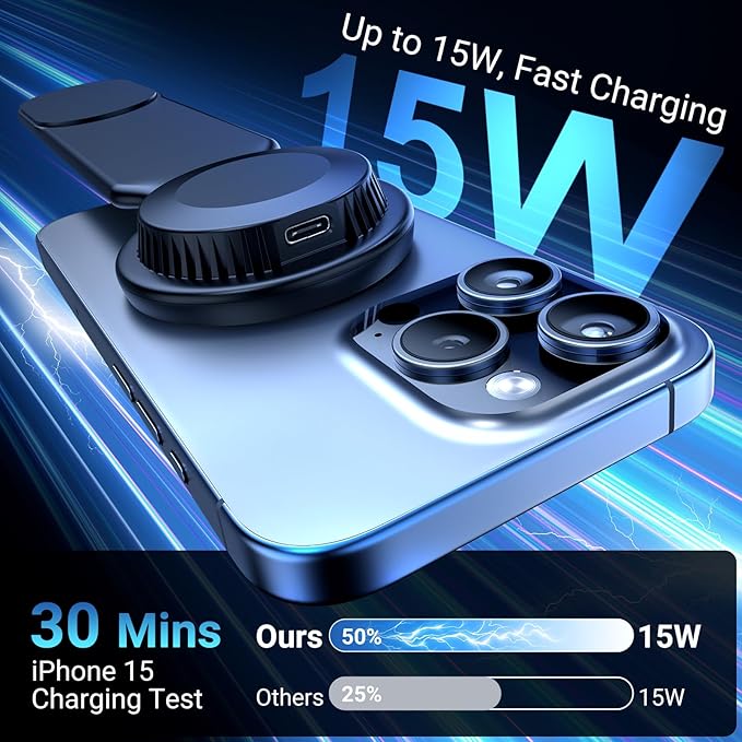 This Hill for 15W Magnetic Car Mount Charger, Aluminum Alloy Material can be Folded Repeatedly, Magnetic Wireless Fast Charging for Car Dashboard/Windshield, Suitable for iPhone 17 16 15 14 13 Series