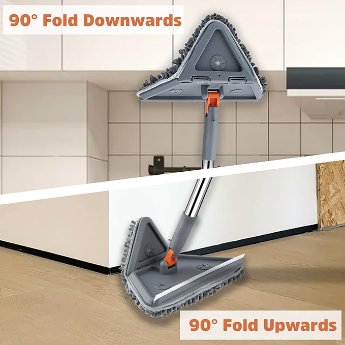 UIMO Wall Cleaner Mop with 94" Long Handle, 2-in-1 Triangle & Rectangle Head with Squeegee, 10 Washable Pads, Baseboard Cleaner Tool for Walls Scrubber, Ceilings, Windows, Glass, Fans, Doors, Corners