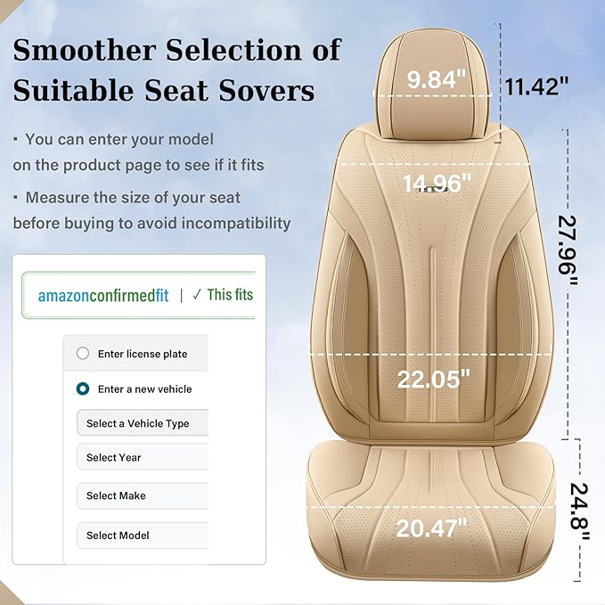 Coverado Car Seat Covers Full Set, Breathable Nappa Leather Seat Covers for Cars, Universal Seat Covers, Front and Back Waterproof Car Seat Protector, Automotive Seat Cushion Fit Most Cars(Beige)