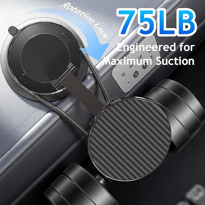 Phone Holders for Your car, Car Phone Holder for Magsafe[Upgraded Suction & Magnetic], 360° Adjustable Magnetic Car Phone Mount Compatible with iPhone & Android, Carbon Fiber Deep Brown
