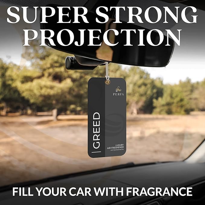 3PCS Greed Disposable Air Fresheners for Men | Long Lasting Car Air Freshener with Greed Fragrance | Lasts for 2 Weeks | Strong Car Perfume with Odour Eliminating Technology | by Perfa