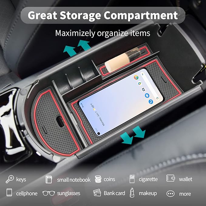 CDEFG Center Console Accessory Organizer Compatible with 2018 2019 2020 2021 2022 CHR C-HR, ABS Material Armrest Box Insert Tray (Red)