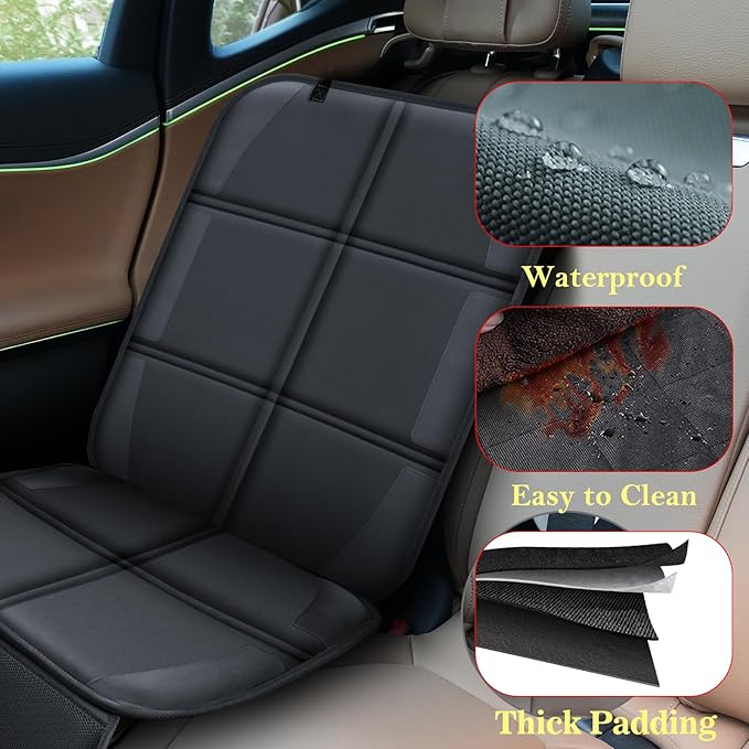 Meolsaek Car Seat Protector for Child Car Seat, Durable 600D Fabric Waterproof Car Seat Cover with Thick Pad Non-Slip Backing，No Imprints (Thicker Black-1pc)
