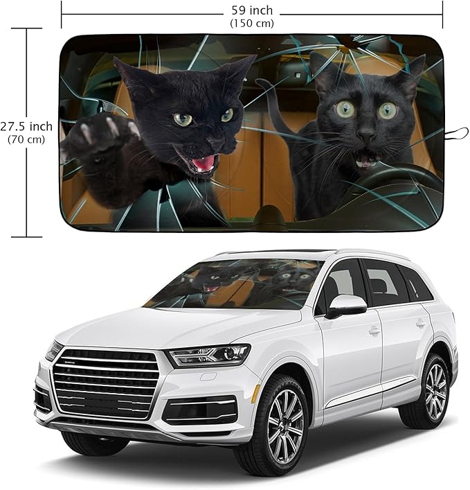 Cat Car Windshield Sun Shade Foldable Sunshade Front Window Cover Sun Visor Protector Accessories (59x27.5 inches)