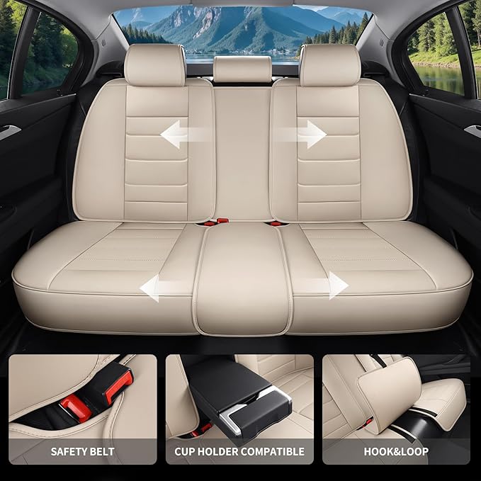 Car Seat Covers Full Set Custom Fit for Ford Edge 2007-2025 2026 - Luxury Faux Leather with Lumbar Support, Waterproof, Breathable, Anti-Slip, Easy to Install (Beige,Full Set)
