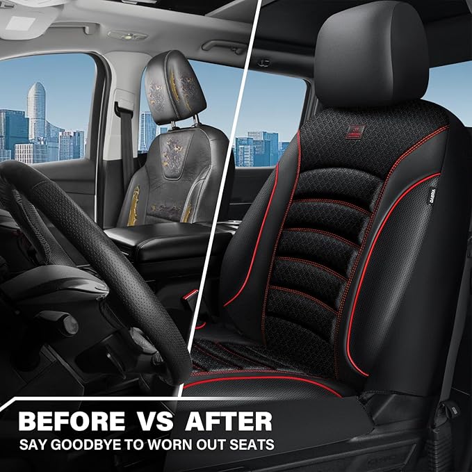 CAR PASS Comfortable 3D Foam Mesh Leather Car Seat Covers Front, Air Cool Mesh Breathable Front Seat Covers for Car, Universal Fit for SUV Truck Sedan Automotive, Airbag Compatible,Black Red