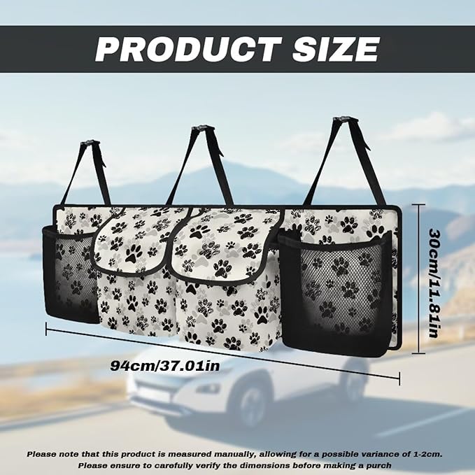 Black Dog Paw Print Trunk Hanging Storage Bag Large Capacity Car Back Seat Organizer with 4 Storage Bags,Space Saving Expert