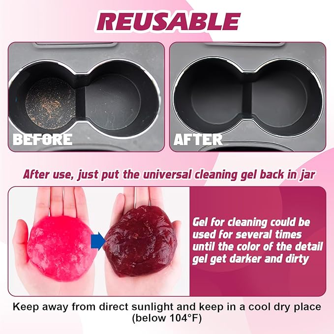 x xotic tech Car Cleaning Gel for Car Detailing Putty Interior Cleaner Slime Reusable Auto Detail Tools Supplies Accessories Valentines Day Gifts for Him Her Men Women Stocking Stuffers Pink 2 Pack