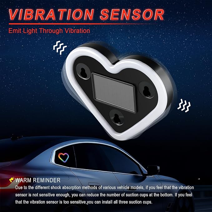 iFunyLED Car LED Interior Lights, Heart-Shaped Ambient Light for Windows, 8 Lighting Modes, Charging Through Type-c and Solar Energy, Car Decorations for Women Men, Pack of 1, (Multicolor)