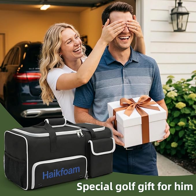 Golf Trunk Organizer, 2-Layer Car Trunk Locker with Ventilated Shoe Compartment for 2 Pairs, Adjustable Dividers, Multi-Pocket Storage for Balls Tees Gloves Towels